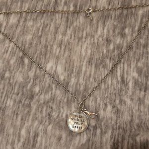 Silver tone reversible wish message necklace
